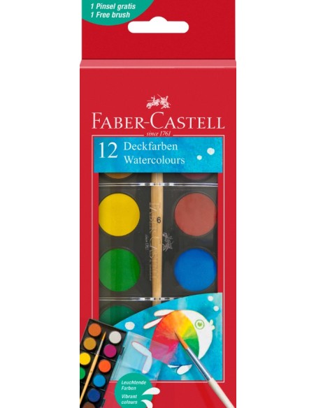 ACUARELE FABER-CASTELL, 12 CULORI 24MM + PENSULA